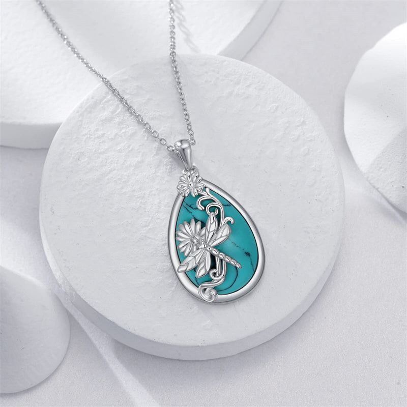 Sterling Silver Turquoise Dragonfly Pendant Necklace