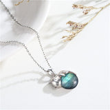 Sterling Silver Turquoise Larimar Labradorite Moss Agate Blue Sandstone  Cat Pendant Necklace