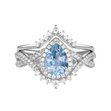 Sterling Silver 10K 14K 18K Gold  Pear Shaped Gemstone Engagement Rings Set