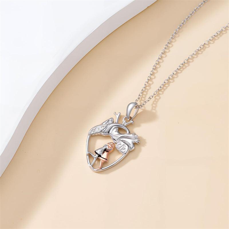 Sterling Silver Anatomical Heart Father Mother Daughter Sister Mother Daughter Pendant Necklace