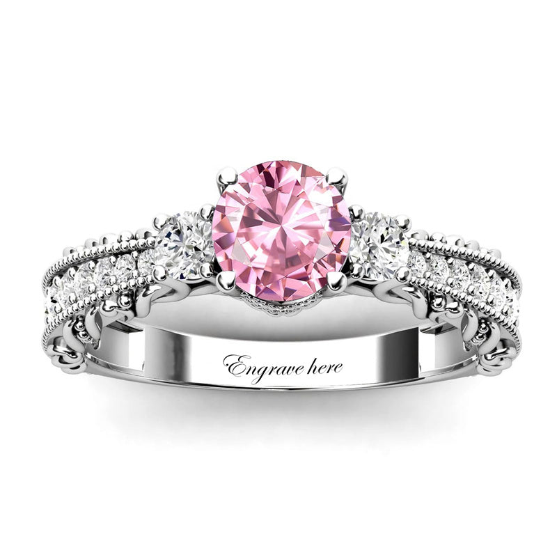 Sterling Silver 10K 14K 18K Personalized Engraved 1 Carat  Round Birthstone Engagement Ring