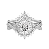 Sterling Silver 10K 14K 18K Gold  Pear Shaped Gemstone Engagement Rings Set
