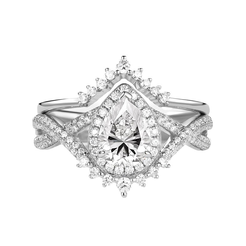 Sterling Silver 10K 14K 18K Gold  Pear Shaped Gemstone Engagement Rings Set