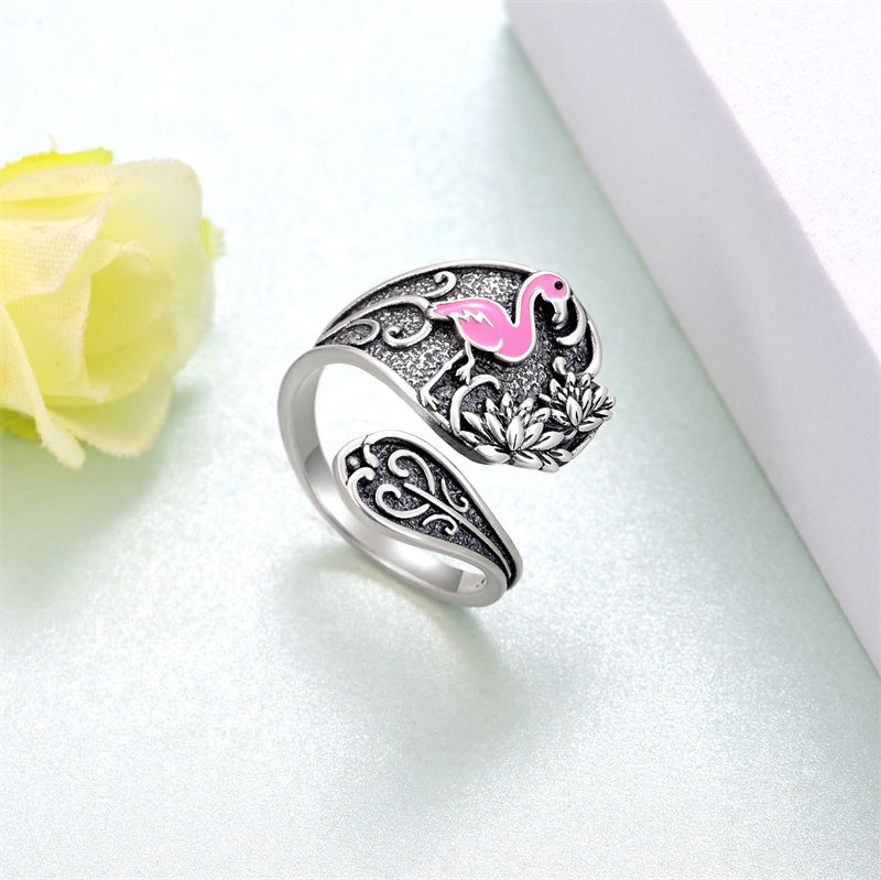 Sterling Silver Hummingbird Butterfly Bee Red Cardinal Pink Flamingo Adjustable Spoon Ring