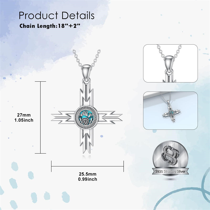 Sterling Silver Turquoise Cross Bear Claw Cowboy Boot Pendant Necklace