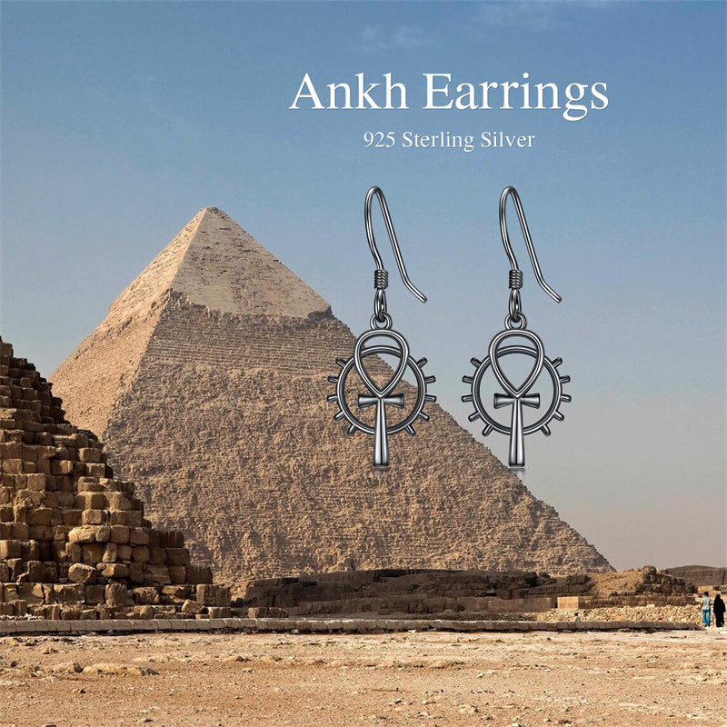 Sterling Silver Medieval Sword Dangle Cross Knives  Ankh Drop Earrings
