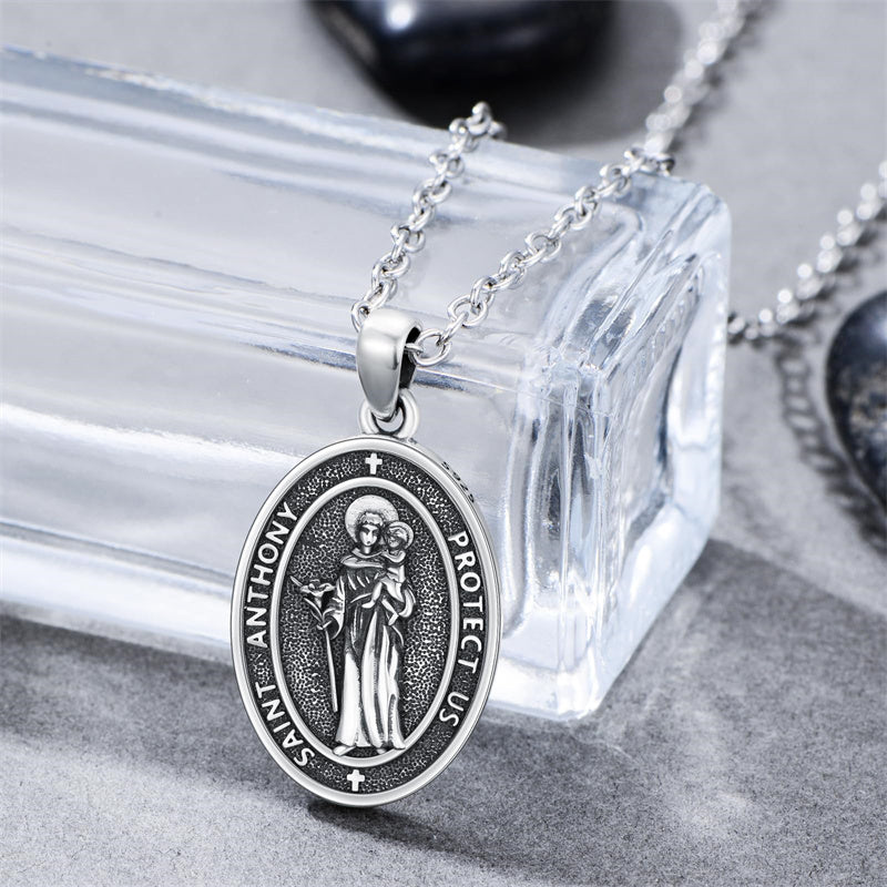 Sterling Silver St Anthony Francis Joseph Peregrine Raphael Sebastian Medal  Protection Pendant Necklace
