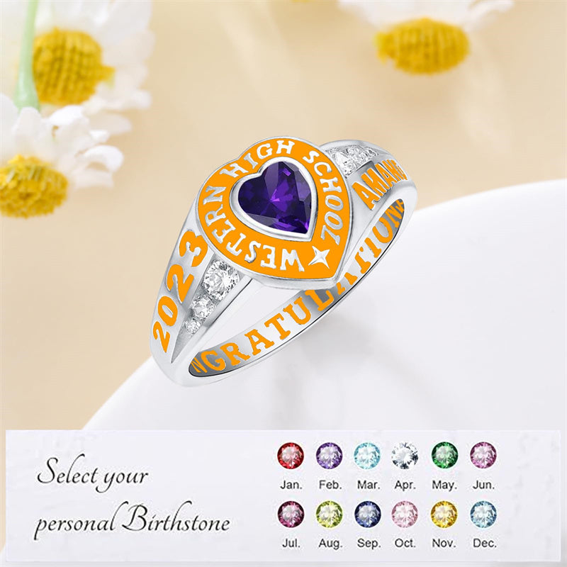 Sterling Silver Personalized Class Ring Graduation Ring for Women