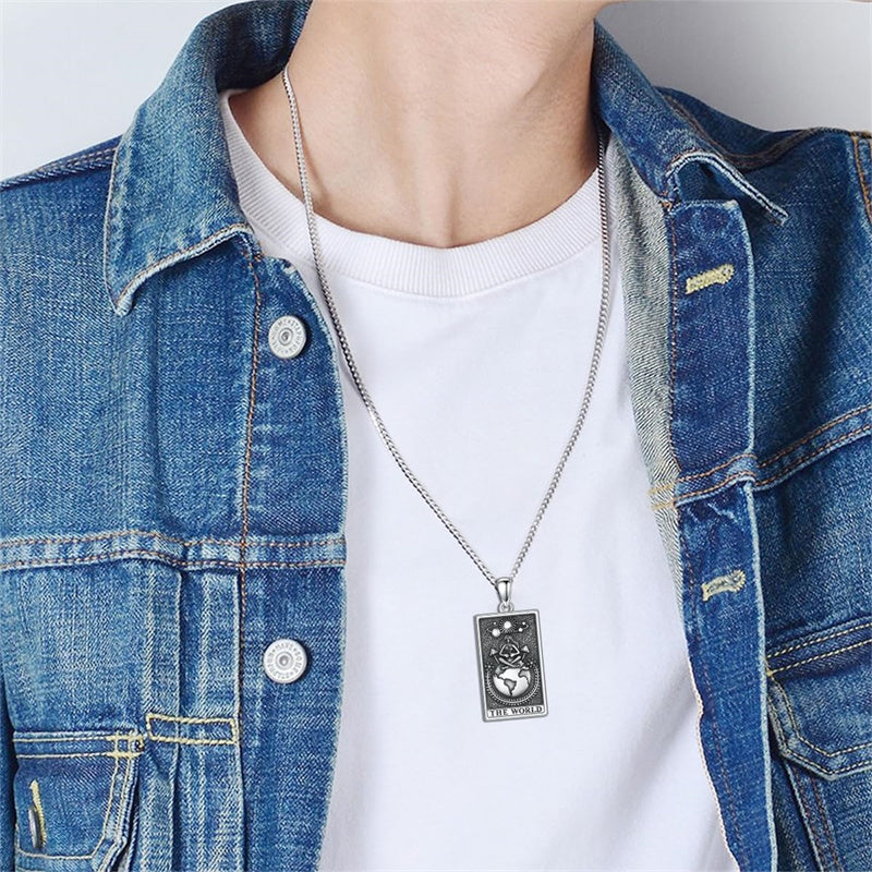 Sterling Silve Sun Moon Star Strength Lovers Death Devil Fool Tarot Card Pendant Necklace