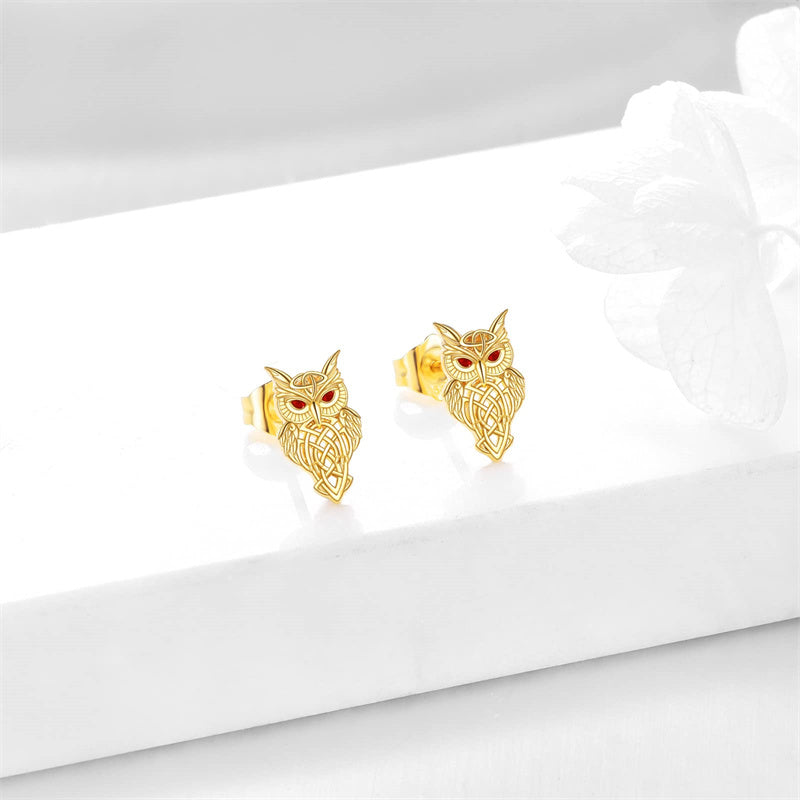 14k Gold Owl Stud Earrings