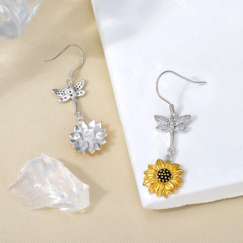 Sterling Silver Sunflower Dangle Earrings for Women