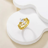 Sterling Silver 10K 14K 18K Gold Pear Cut Gemstone Leaf  Engagement Ring Set