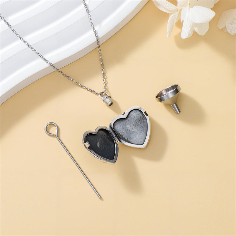 Sterling Silver Personalized Photo Heart Lotus Urn Necklace for Ashes