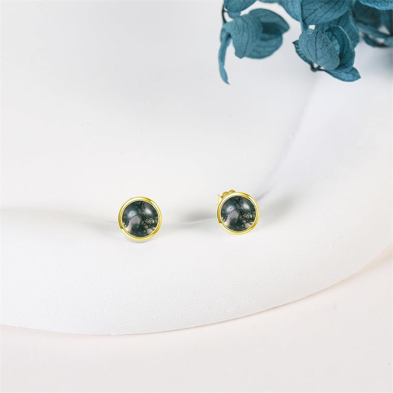Sterling Silver Moss Agate Stud Earrings