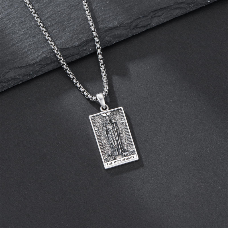 Sterling Silver Lovers Hierophant Magician Three of Swords Wheel of Fortune SkeletonTarot Card Pendant Necklace
