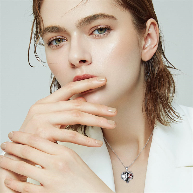 Sterling Silver Heart Birthstone Skeleton Urn Necklaces for Ashes