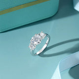 Sterling Silver Round Cut 3 Stone Moissanite Engagement Ring