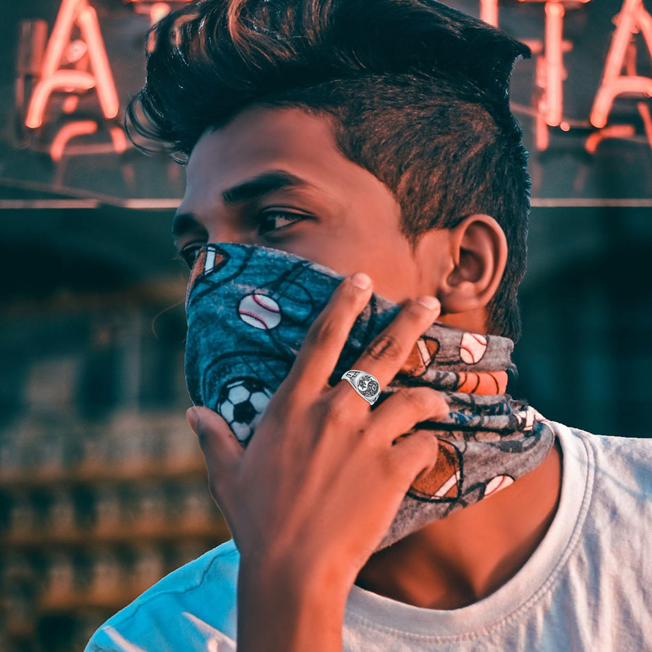 Sterling Silver Yin Yang Cross Wolf Ring for Men