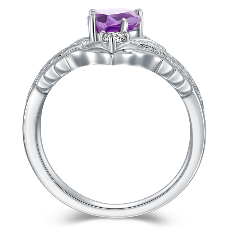 Sterling Silver Pear Cut Vine Leaf Gemstone Engagement Rings Set for Women