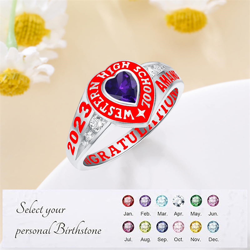Sterling Silver Personalized Class Ring Graduation Ring for Women