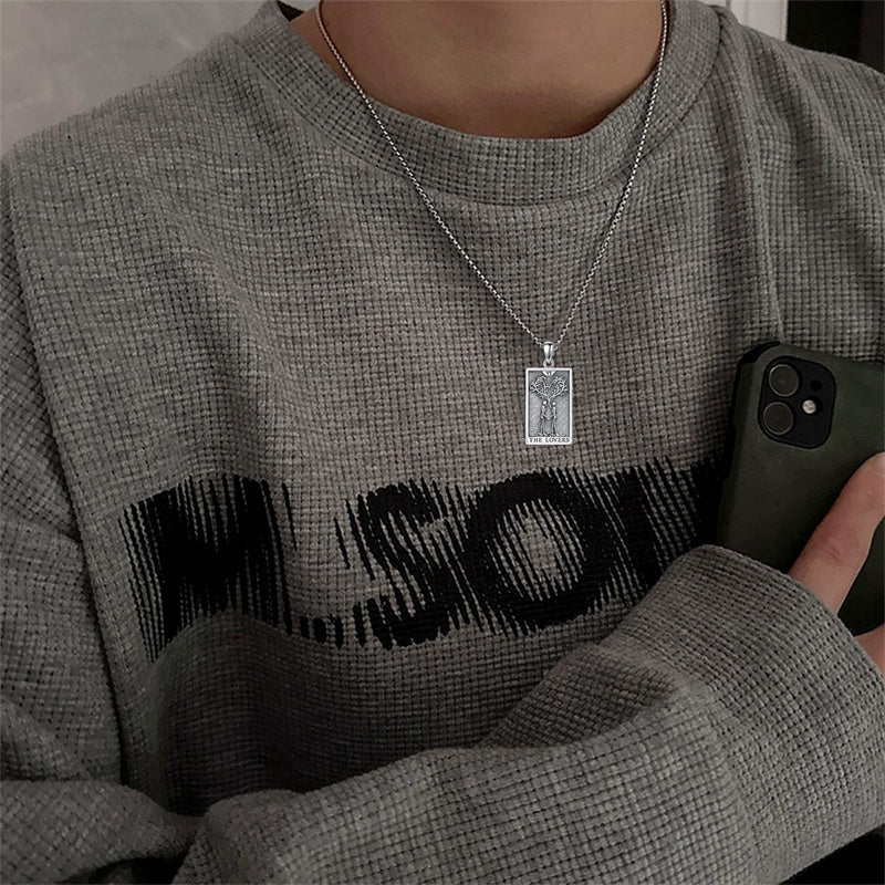 Sterling Silver Lovers Hierophant Magician Three of Swords Wheel of Fortune SkeletonTarot Card Pendant Necklace