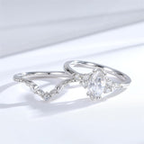 Sterling Silver Moissanite Vintage Petals Leaves Engagement Ring Set