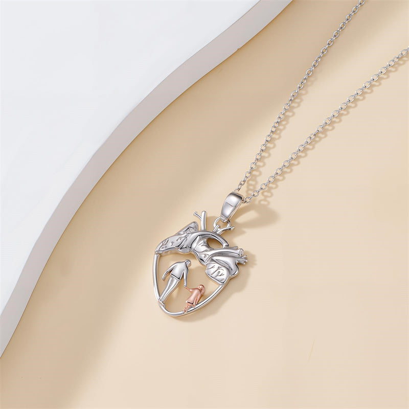 Sterling Silver Anatomical Heart Father Mother Daughter Sister Mother Daughter Pendant Necklace