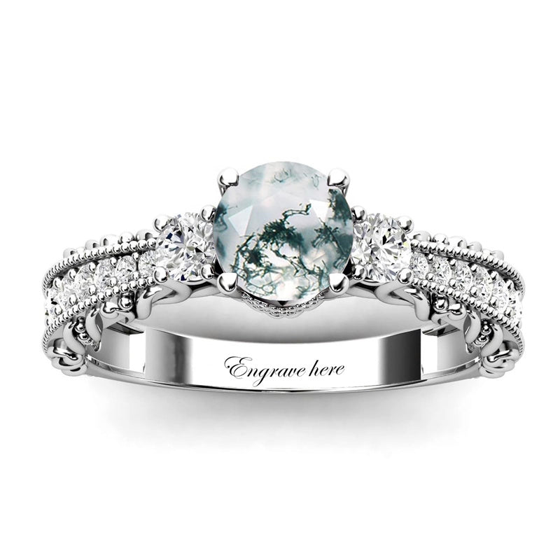 Sterling Silver 10K 14K 18K Personalized Engraved 1 Carat  Round Birthstone Engagement Ring