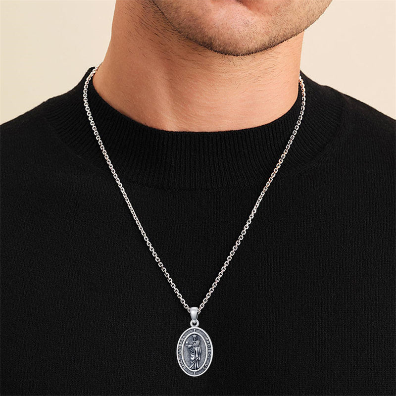 Sterling Silver St Anthony Francis Joseph Peregrine Raphael Sebastian Medal  Protection Pendant Necklace