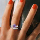 Sterling Silver Oval Shaped  Leaf Gemstone Engagement Rings Set for Women