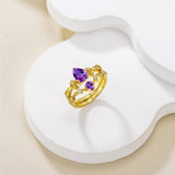 Sterling Silver 10K 14K 18K Gold Pear Cut Gemstone Leaf  Engagement Ring Set