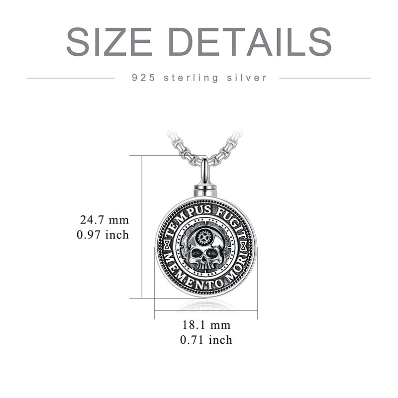 Sterling Silver Memento Mori& Gothic Skull Urn Necklace For Ashes