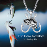 Sterling Silver Antler Fish Hook Pendant Necklace for Men
