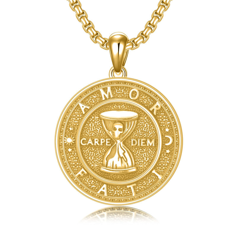 Sterling Silver Memento Mori Gothic Skull Amulet Pendant Necklace for Men