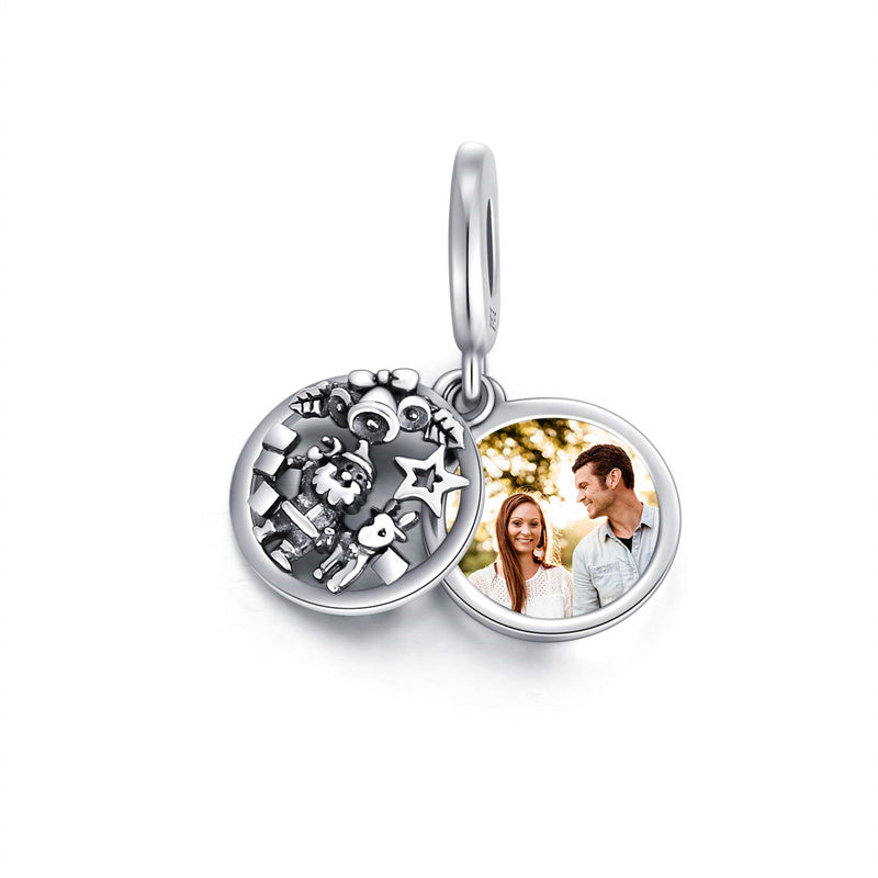 Sterling Silver Personalized Santa Claus Snowflake Snowman & Reindeer Photo Charm