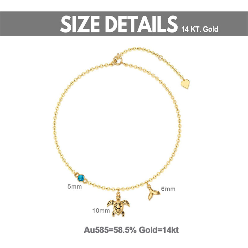 14K Gold Turtle Turquoise Single Layer Anklet