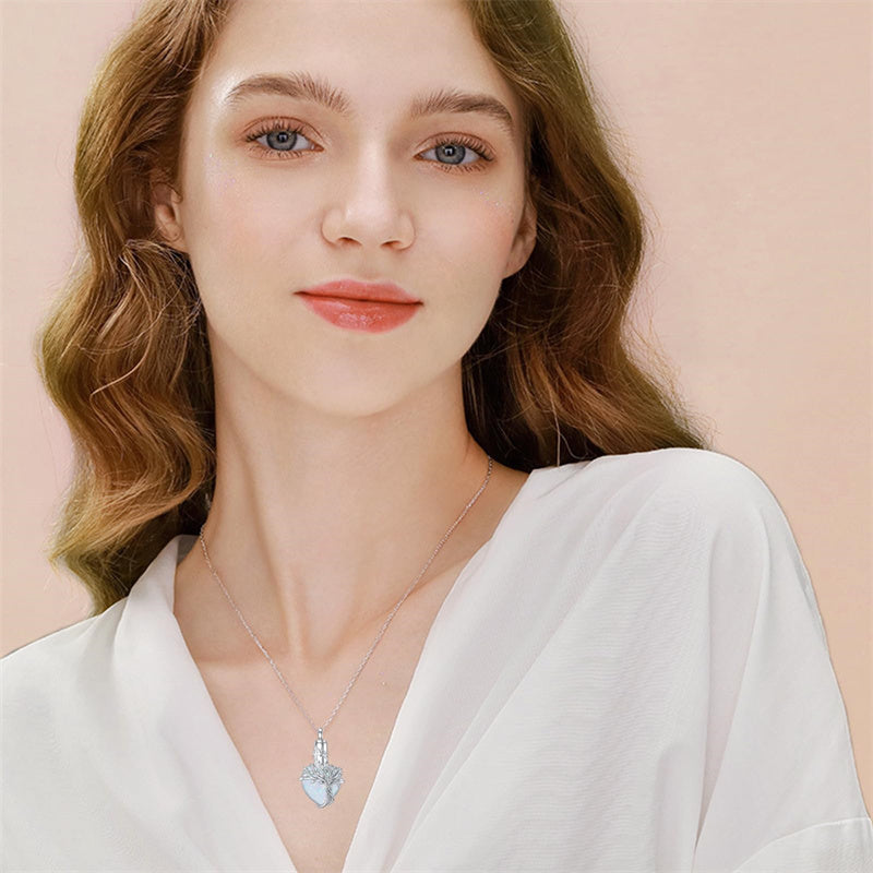 Sterling Silver Crystal Heart Tree of Life Urn Necklace for Ashes