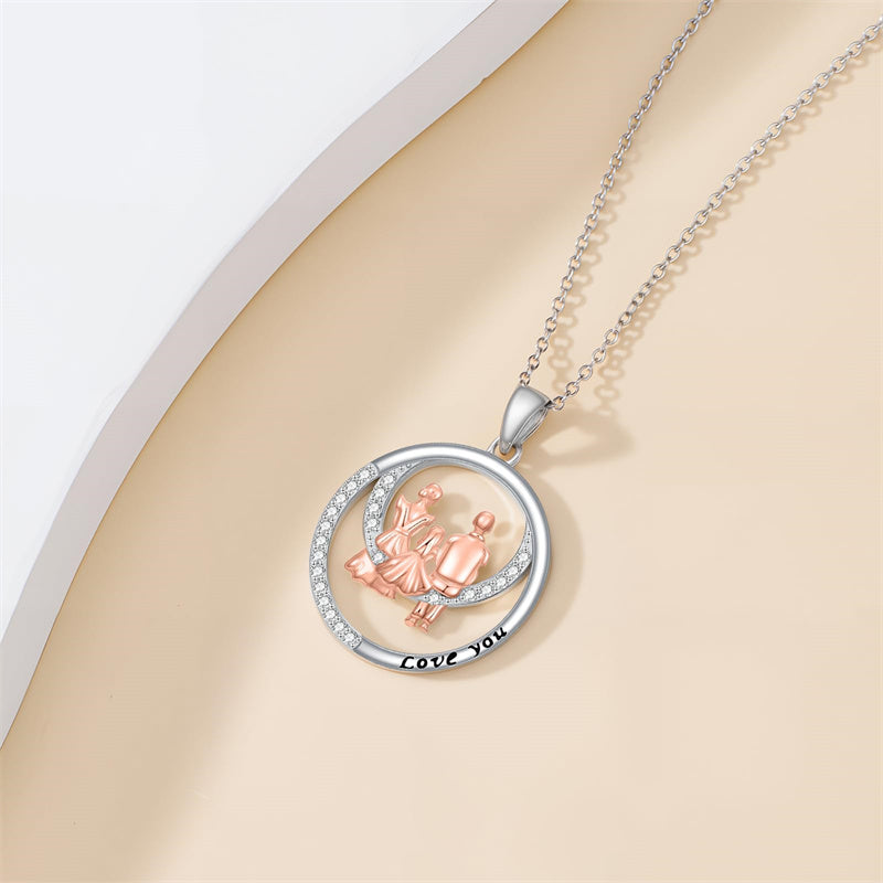 Sterling Silver Family Pendant Necklace Engraved with Love You