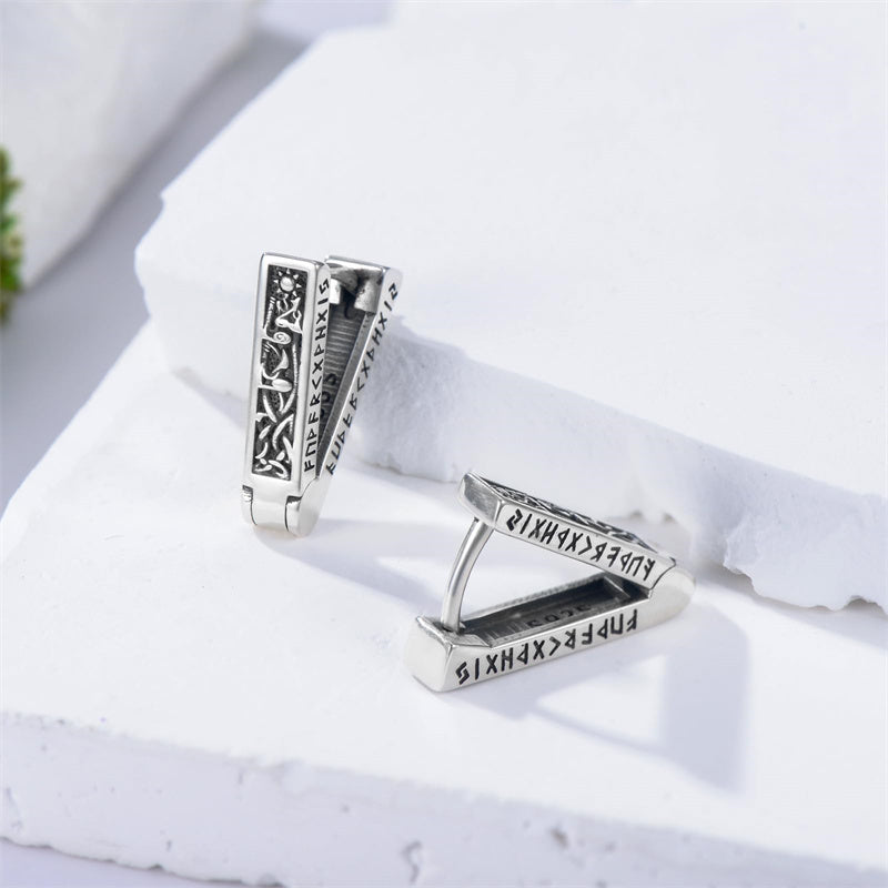 Sterling Silver Cross Sun Viking Wave Hoop Earrings for Men