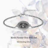 Sterling Silver 12-Month Birth Flower Urn Bracelet for Ashes