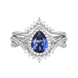 Sterling Silver 10K 14K 18K Gold  Pear Shaped Gemstone Engagement Rings Set