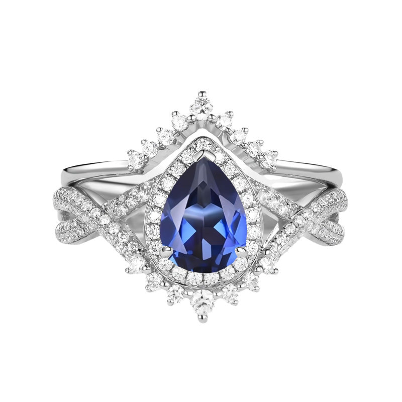 Sterling Silver 10K 14K 18K Gold  Pear Shaped Gemstone Engagement Rings Set