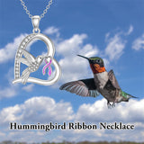 Sterling Silver Cubic Zircon Hummingbird Cancer Awareness Pendant Necklace Gifts for Women