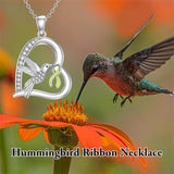 Sterling Silver Cubic Zircon Hummingbird Cancer Awareness Pendant Necklace Gifts for Women
