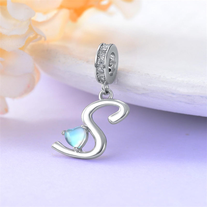Sterling Silver Moonstone Initial Alphabet Charm Beads