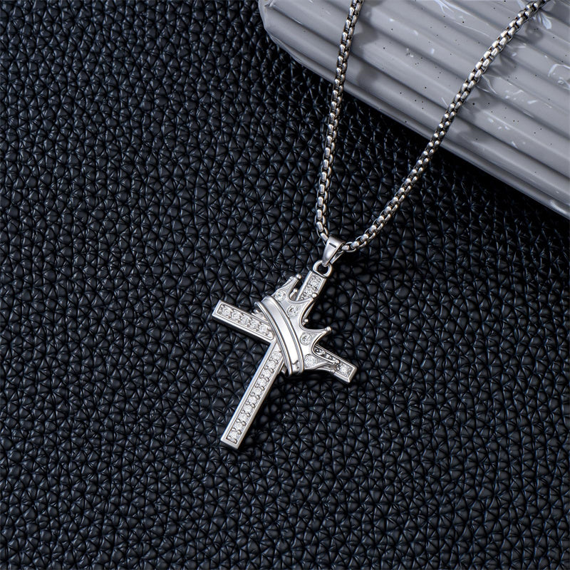 Sterling Silver Cross Christian Pendant Necklace for Men
