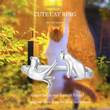 Sterling Silver Cute Cat Adjustable Ring for Women