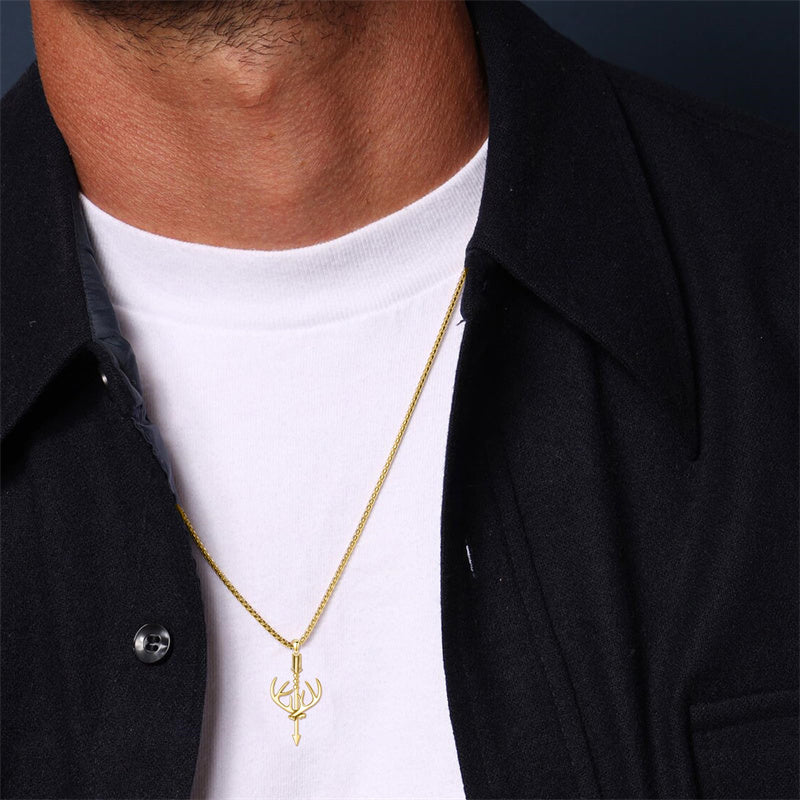 Sterling Silver Cross Deer Antler Fish Hook Hunting Pendant Necklace for Men