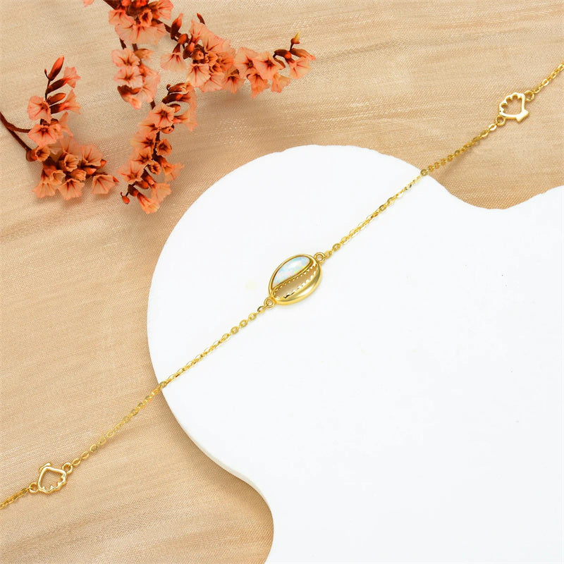 14K Gold Opal Single Layer Anklet