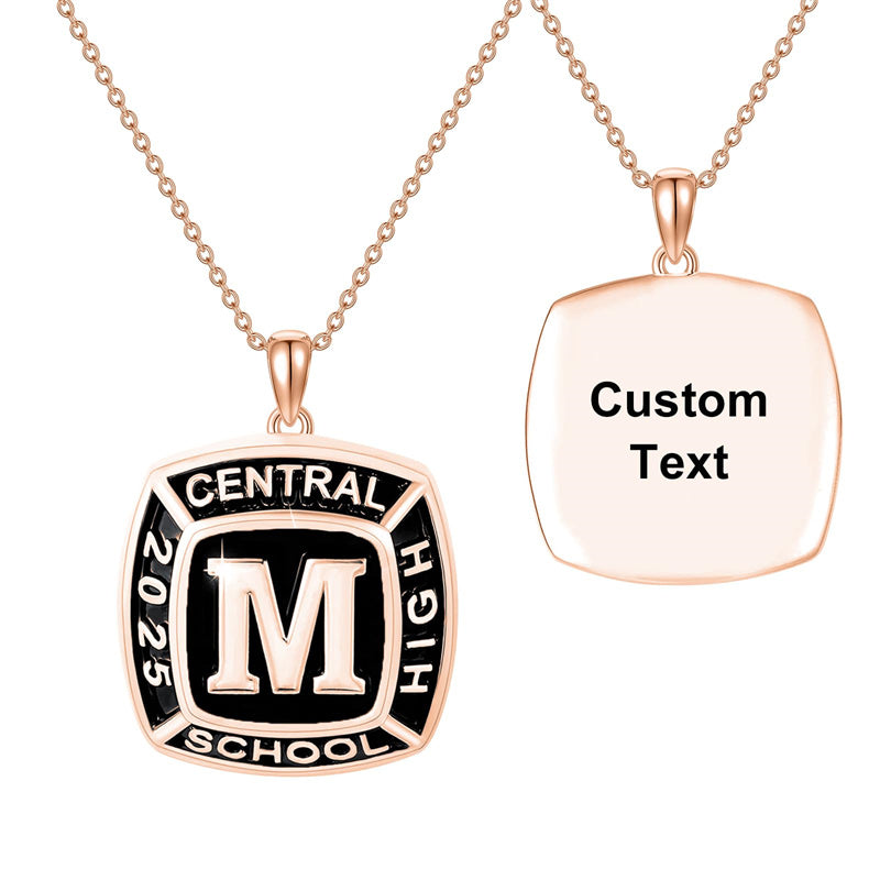 Sterling Silver Personalized Initial High School College University Pendant Necklace Graduation Gift